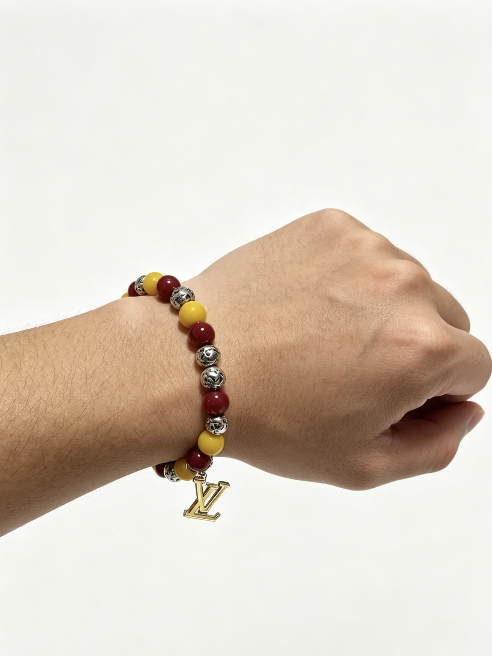 Louis Vuitton Beaded Bracelet with Monogram Charm
